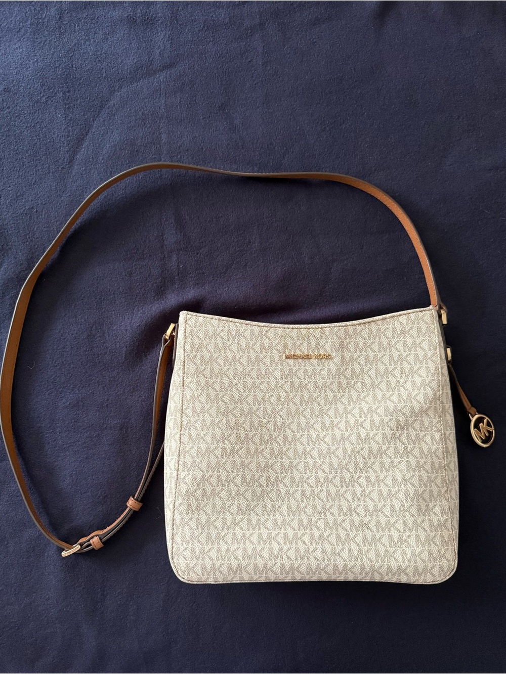 Michael Kors Beige Logo Crossbody Bag with Brown Strap